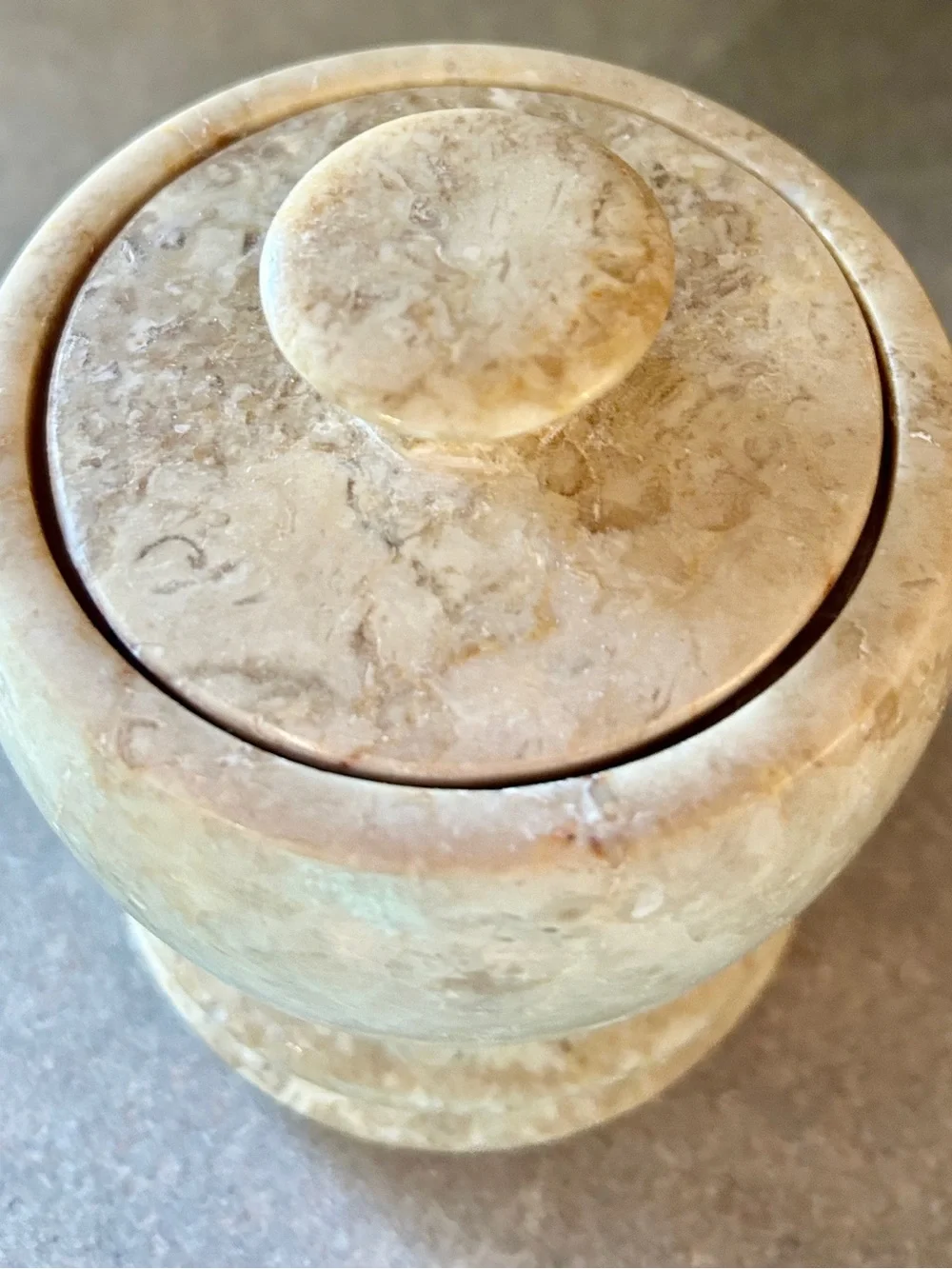 Natural polished Stone Marble Storage Jar with Lid - Beige
